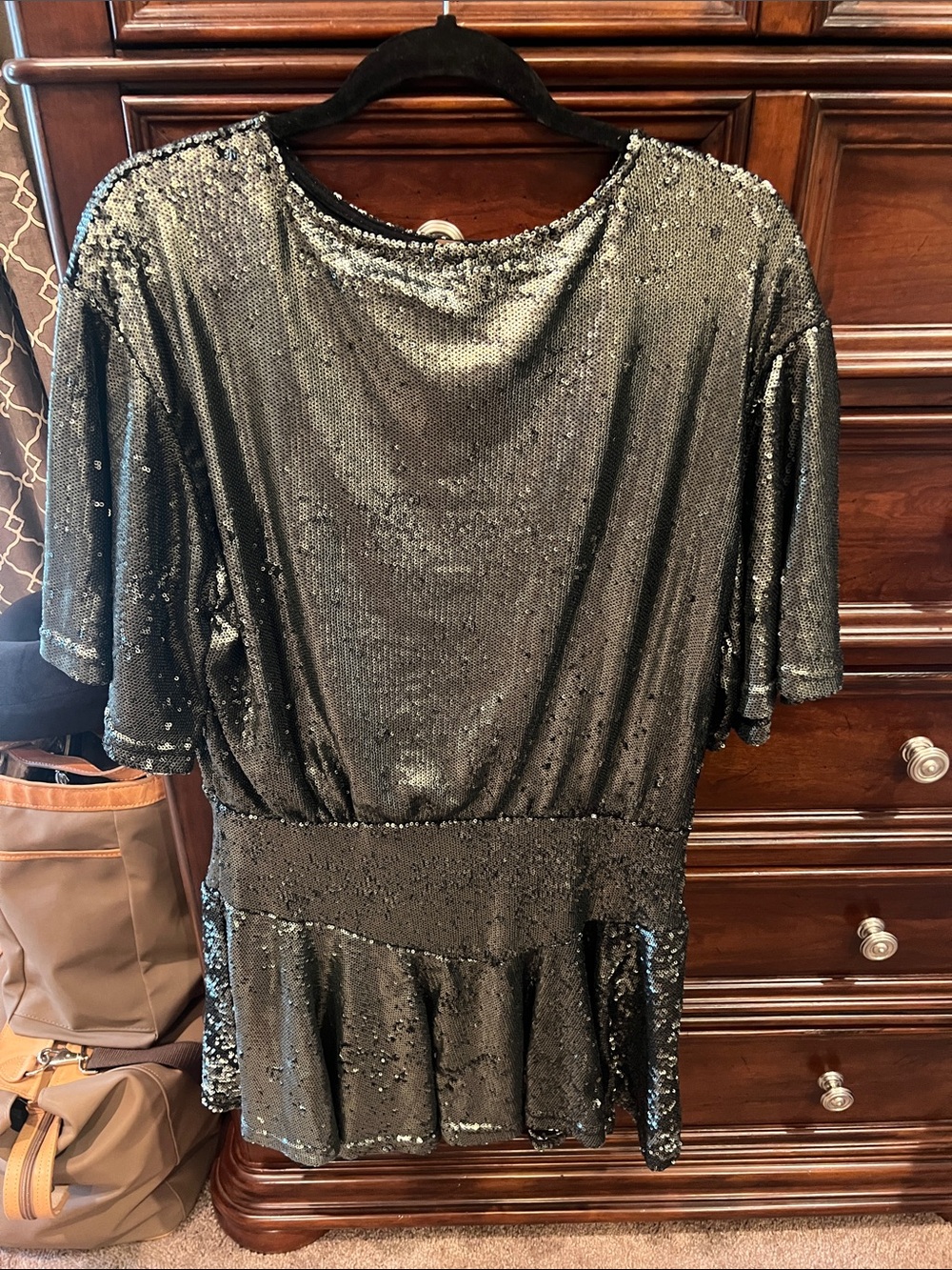 Free People Black Sequin Mini Dress with Peplum Waist